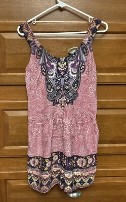 NUEVO CON ETIQUETAS XHILARATION Púrpura FLORAL Paisley ROMPER Talla MEDIANA Pantalones Cortos Sin mangas Bolsillos 1814 Foto 1 de 4