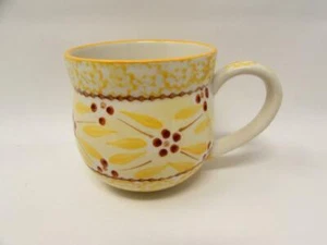 Old World Yellow by Temp-Tations Mug Yellow Sponge Bands, Red Dot Flowers b113 - Picture 1 of 2