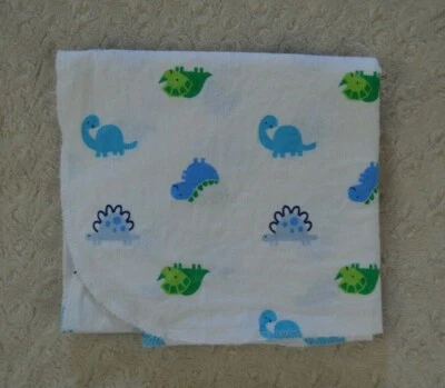 Gerber Dinosaur Baby Blanket Receiving Flannel Dino White Blue Green - Image 1 of 4