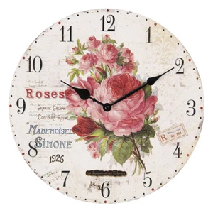Vintage Landhaus Küchenuhr Uhr Wanduhr Design ROSES 34 cm Quarz MDF Clock - Bild 1 von 1