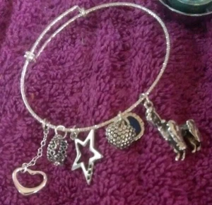 BRACCIALE CHARM argento sterling con charms barboncino cuore stella LOTTO - Foto 1 di 3