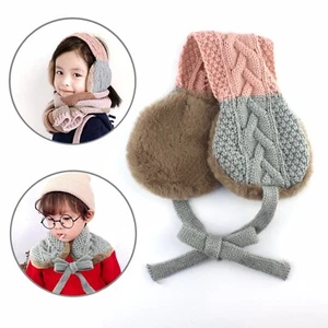Knitted Soft Fur Ear muff for Winter Neck Warmer Boys and Girls Pink Gray - Picture 1 of 6