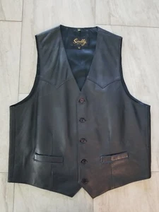 Vintage Scully Vest Men's Size 44 Black Leather Western Cowboy Rodeo Motorcycle - Picture 1 of 15