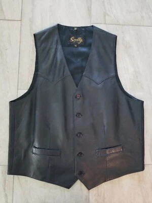 Chaleco Scully De Colección Para Hombre Talla 44 Cuero Negro Vaquero Occidental Rodeo Motocicleta Foto 1 de 4