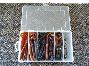 50 Piece Bass Fishing Worm Kit In Plastic Case " GREAT MIXED LOT " - Picture 1 of 10