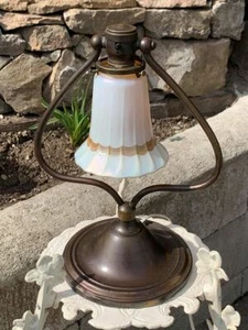 Bradley & Hubbard Harp Desk Lamp With a Quezal Shade - Picture 1 of 10