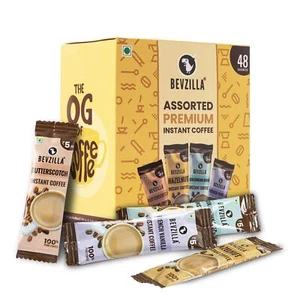 Bevzilla Instant Coffee Powder - 48 Sachets | 12 Sachets Each Flavour| - Picture 1 of 5
