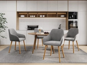 Esszimmerstühle 2er Set Samt Küchenstuhl Stühle Esszimmer mit Holzbeine Hellgrau - Bild 1 von 7