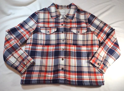 Lucky Brand Talla Mediana Sherpa Forrada Azul Marino Cuadros Chaqueta Chaqueta Franela Foto 1 de 4