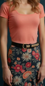 Women Black Faux Leather Gold Weave Braide Narrow Waistband Belt Gold Buckle S M - Picture 1 of 24