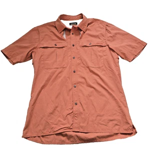 Orvis Shirt Mens Medium Orange Short Sleeve Vented Button Down Fishing Shirt - Picture 1 of 10