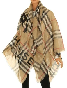 NEW BURBERRY LUXURY WOOL SILK ADDRESS GIANT CHECK GAUZE SQUARE SCARF WRAP - Picture 1 of 5
