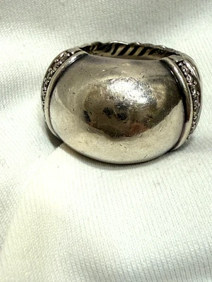 David Yurman Sterling Silver Metro Dome Ring With Pave Diamonds, Size 6 - Image 1 of 4