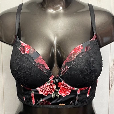 Sujetador largo con aros push-up Torrid Curve 42D negro floral Foto 1 de 4