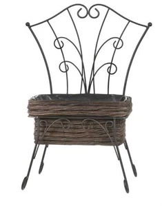 Rustic Metal Mini Chair Seat Planter Holder Lined 48cmH x 36cmW Brown Willow Box - Picture 1 of 8