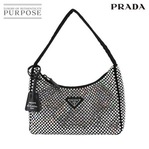 PRADA Re Edition 2000 mini bag hand bag satin crystal rhinestone black 1NE515 H - Picture 1 of 8