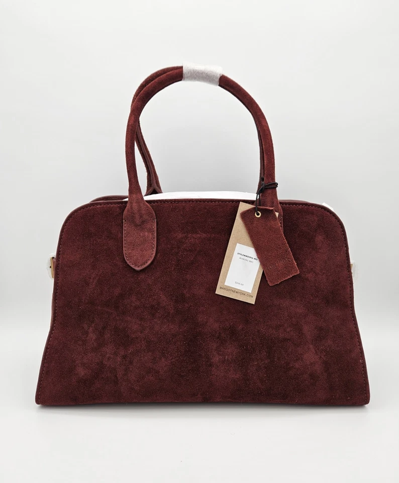 Bolso de Bowling Margot New York Borgoña Gamuza Cuero Doble Asa Superior Nuevo con Etiquetas Foto 1 de 4