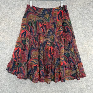 Lauren Ralph Lauren Paisley Tiered Peasant Skirt Womens 8 Lined Midi Boho Artist - Picture 1 of 12