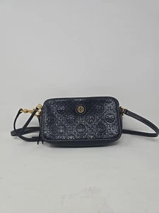 Tory Burch T Monogram Mini Borsa in Pelle Doppia Zip Midnight 80535 - Foto 1 di 9