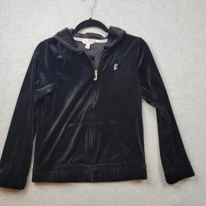 Juicy Couture Jacket Girls XL 16 Velour Hoodie Zip Up Rhinestone Juicy Kids Y2K - Picture 1 of 12