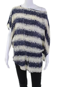 Parker Womens Short Sleeve Scoop Neck Silk Striped Top White Navy Size Large - Picture 1 of 7