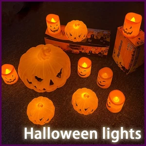 Lanterna zucca candela luce Halloween teschio fantasma viso lampada bambini regalo per - Foto 1 di 28