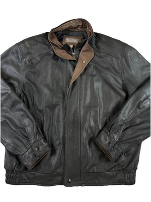 Daniel Cremieux Lambskin Bomber Leather Jacket Size XL Men's Black Zip Snap - Image 1 of 4