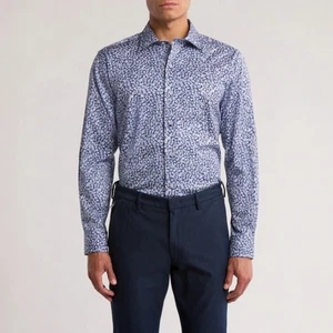 DAVID DONAHUE Herren Hemd Blumenmuster blau weiß 100% Baumwolle Größe M (15,5) - Bild 1 von 9