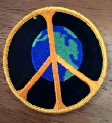 RARE VINTAGE PATCH - Peace Sign Earth Hippie Boho Green Eco Embroidered 3" Tall - Image 1 of 2