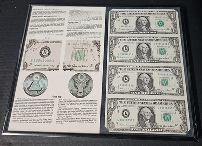 Vintage United States 1985 UNC 1 Dollar Cut Sheet Kansas City Framed Black - Image 1 of 4