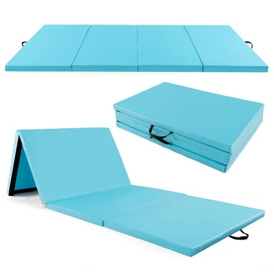 Estera de ejercicio plegable de 4 paneles de 10' x 4' x 2" con asas de transporte para gimnasio yoga azul Foto 1 de 4