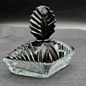 Vintage MCM Martinsville Black Glass Queen Anne Powder Jar Lidded Trinket - Picture 1 of 8