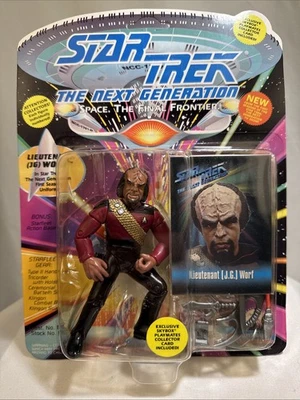 Figura de acción Star Trek TNG Worf 5" 1993 Playmates uniforme de trabajo rojo sellado Foto 1 de 4