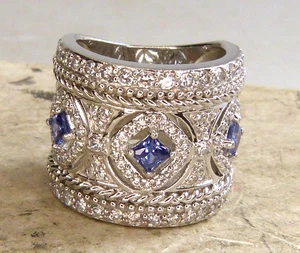 PAJ Sterling Silver & Tanzanite CZ Cigar Band Ring Estate Find ! - Picture 1 of 12