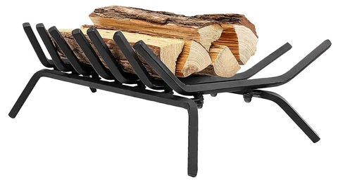 25 Inches Fireplace Grate, Wrought Iron Fireplace Log Grate w/V-Shaped & Raised Cover