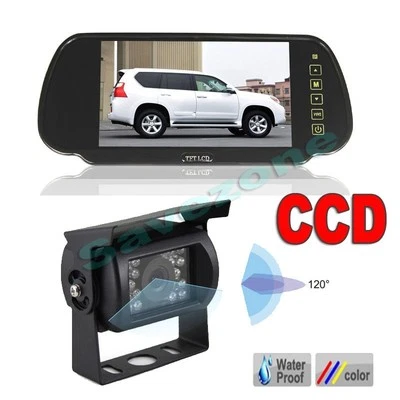 18 IR LED Night Vision Car Reversing camera +7" Car Monitor Mirror Rear View Kit - Image 1 of 4