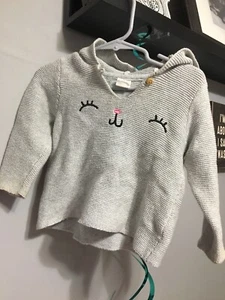 H&M Baby Girls Size 6-9m * Kitty Face* Hooded Knit Sweater - Picture 1 of 4