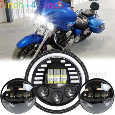 Faro LED de 7" para Yamaha Road Star Silverado XV1600 + luces antiniebla de paso de 4,5" Foto 1 de 4