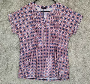 Women's PS Shirt Red Blue Snowflake Cap Sleeve Pleated Blouse Breathable Stretch - Picture 1 of 6