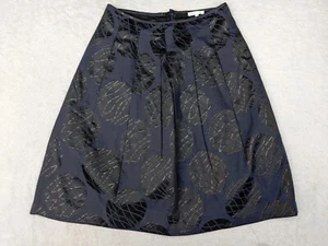 Vince Womens 8 Navy Blue Black Geometric Skirt A line Pleated Sheen - Picture 1 of 7