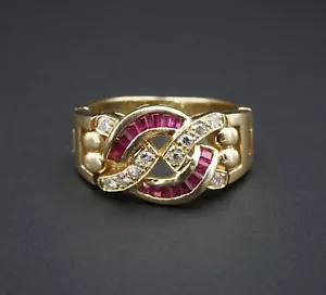 Ruby Diamond Flex Ring 1/2 carat 18k Yellow Gold Knot Size 5.5 Designer RG2679 - Picture 1 of 6