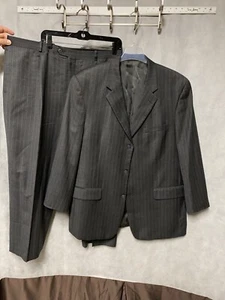 Alfani Suit Men 44R Gray Striped 3B Cashmere Wool Academia Pants 38X26.5 Luxury - Picture 1 of 22