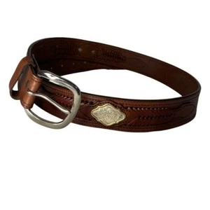 Justin's Tan Tooled leather Belt with silver plated accents Size 36 - Picture 1 of 8