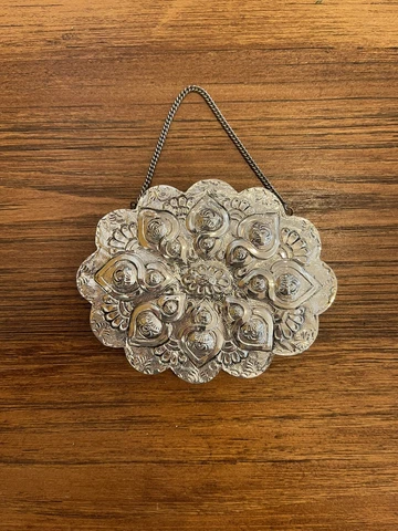 Turkish Ottoman 900 Silver Wall Hanging Wedding Oval Repousse Floral Mirror Cover