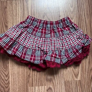 VTG Oshkosh Size 0-3 Months Red White Blue Plaid Eyelet Lace Skirt Full Tiered - Picture 1 of 4
