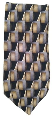 Traje de vestir para hombre J Ferrar corbata abstracta todo seda hecho en EE. UU. plateado negro tostado Foto 1 de 3