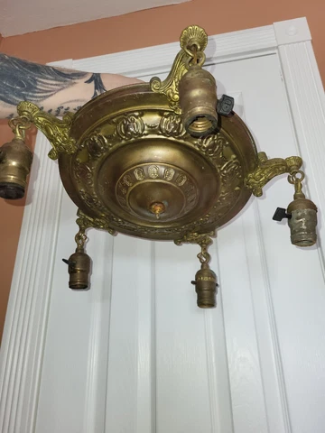 antique ceiling pan light fixture 5 arm ornate brass art deco Cover