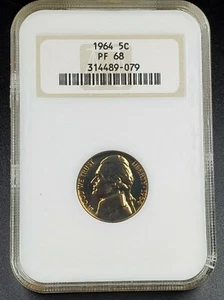 1964 P Jefferson Nickel Proof Coin NGC PF68 Original Fat Holder Vintage Nice - Picture 1 of 2