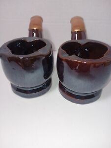 Vintage Glazed Tobacco Pipe Shaped Brown And Gold Ashtray Pair Of Two