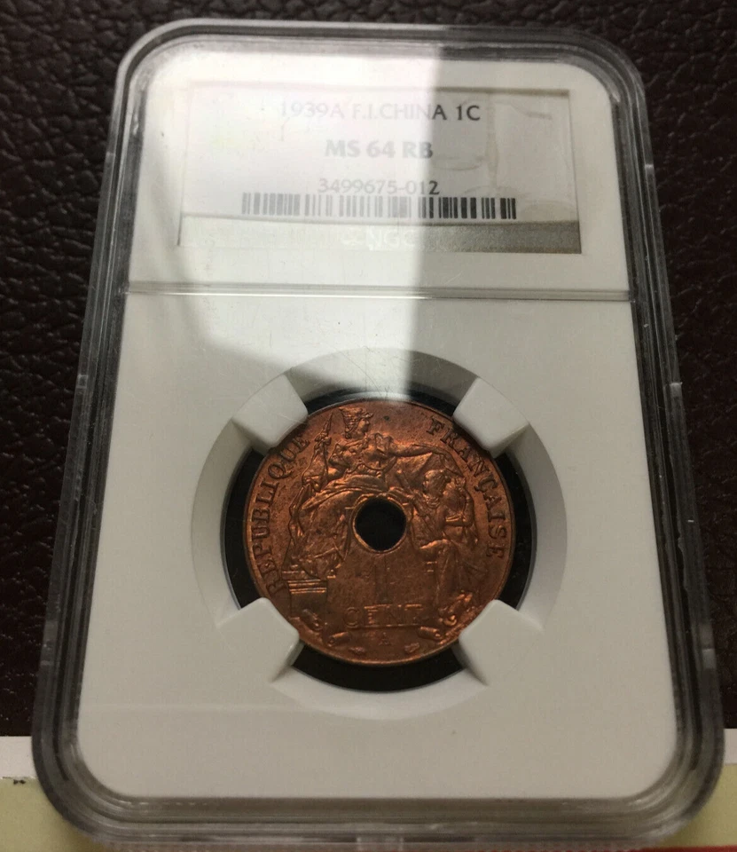 1939 FRENCH INDO CHINA 1 Cent NGC MS 64 Red COIN WITH UNIQUE COLOR TONING 百分之一 - Image 1 of 4